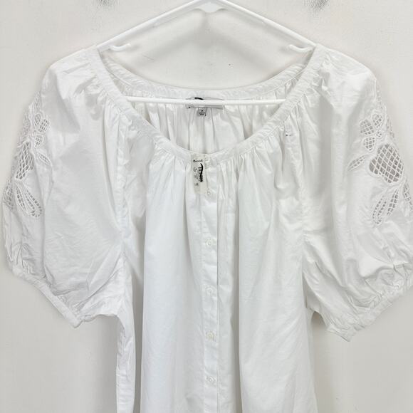 Madewell Puff Sleeve A Line Top Embroidered Poplin White Cottagecore Medium NWT - Picture 8 of 14